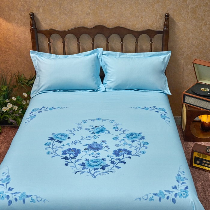 91家纺网 家纺一手货源 找家纺 春皖家纺 2026新款老上海A类国民全棉老粗布床单怀旧经典粗布床单（提供买家秀） 锦花-蓝