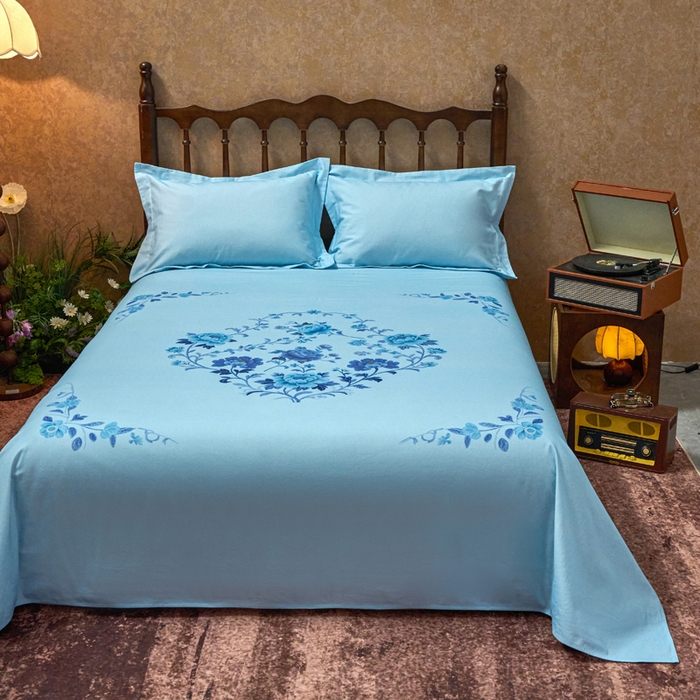 91家纺网 家纺一手货源 找家纺 春皖家纺 2026新款老上海A类国民全棉老粗布床单怀旧经典粗布床单（提供买家秀） 锦花-蓝