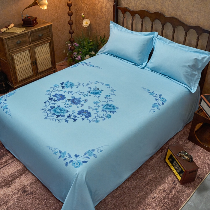 91家纺网 家纺一手货源 找家纺 春皖家纺 2026新款老上海A类国民全棉老粗布床单怀旧经典粗布床单（提供买家秀） 锦花-蓝