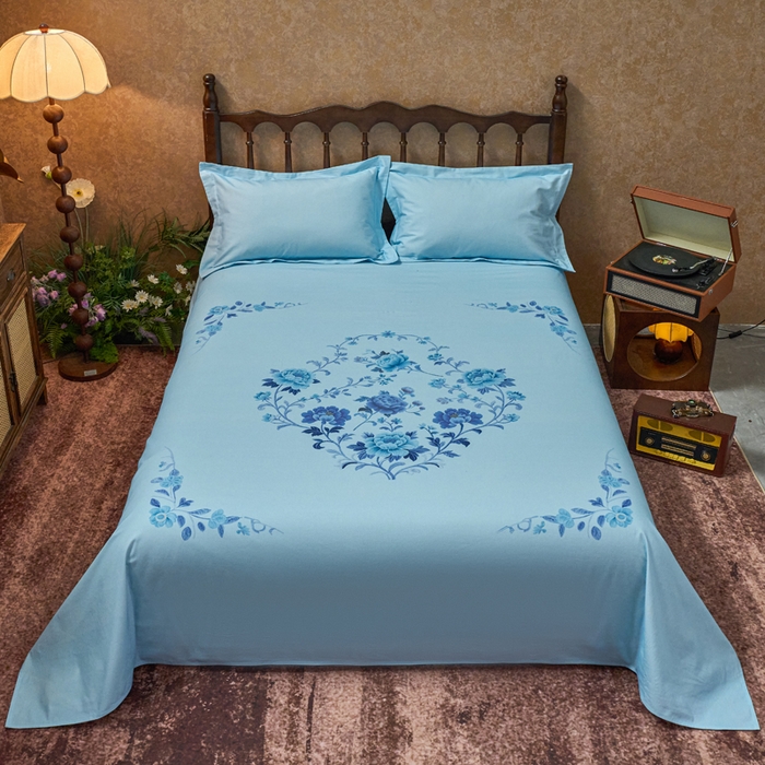 91家纺网 家纺一手货源 找家纺 春皖家纺 2026新款老上海A类国民全棉老粗布床单怀旧经典粗布床单（提供买家秀） 锦花-蓝