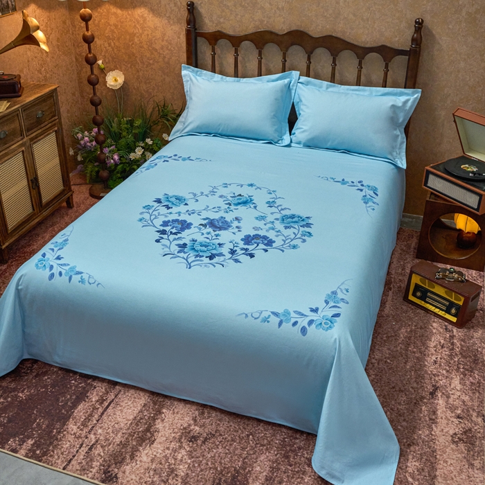 91家纺网 家纺一手货源 找家纺 春皖家纺 2026新款老上海A类国民全棉老粗布床单怀旧经典粗布床单（提供买家秀） 锦花-蓝