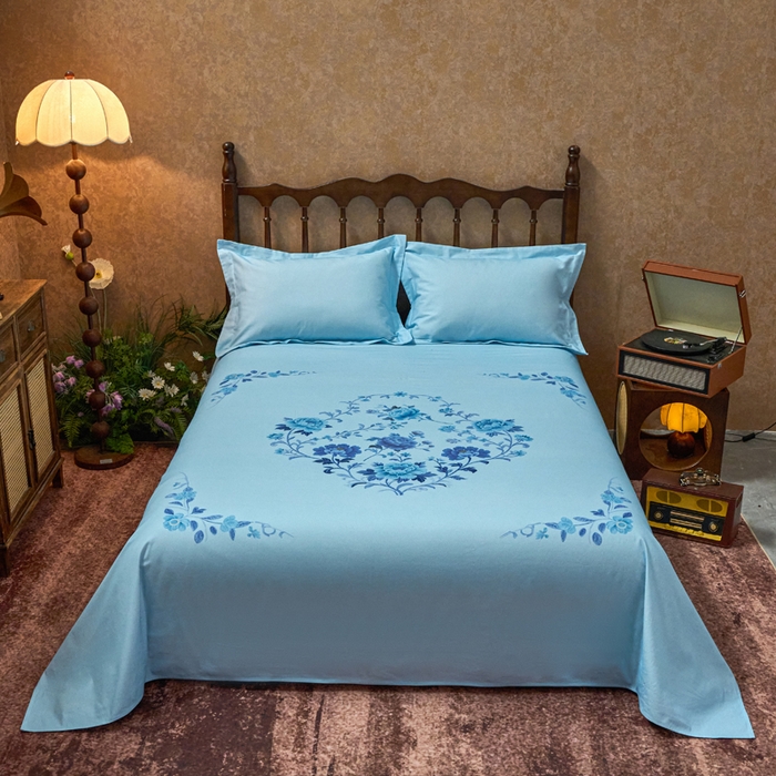 91家纺网 家纺一手货源 找家纺 春皖家纺 2026新款老上海A类国民全棉老粗布床单怀旧经典粗布床单（提供买家秀） 锦花-蓝