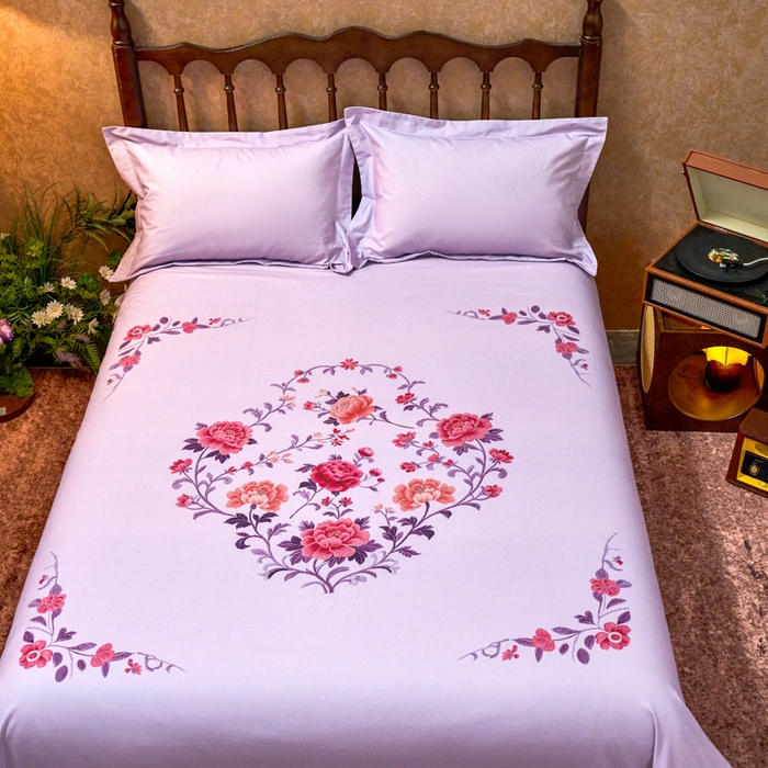 91家纺网 家纺一手货源 找家纺 春皖家纺 2026新款老上海A类国民全棉老粗布床单怀旧经典粗布床单（提供买家秀） 锦花-紫