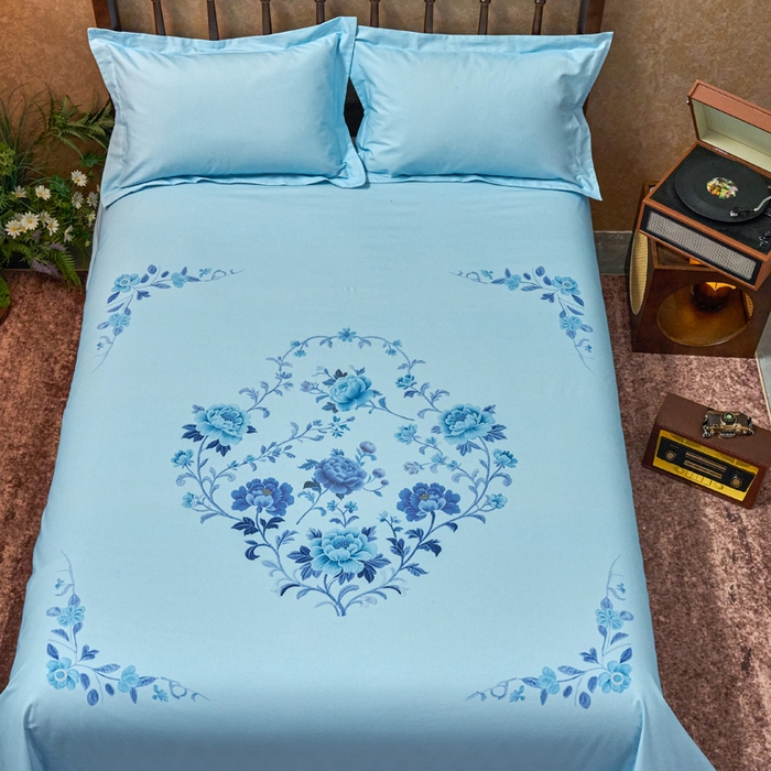 91家纺网 家纺一手货源 找家纺 春皖家纺 2026新款老上海A类国民全棉老粗布床单怀旧经典粗布床单（提供买家秀） 锦花-蓝