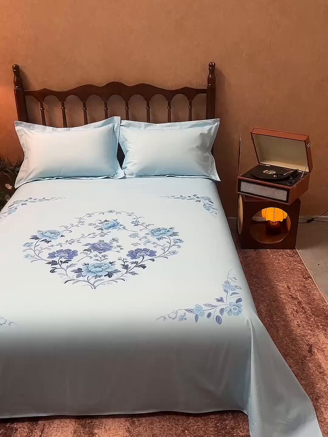 91家纺网 家纺一手货源 找家纺 春皖家纺 2026新款老上海A类国民全棉老粗布床单怀旧经典粗布床单（提供买家秀） 锦花-蓝