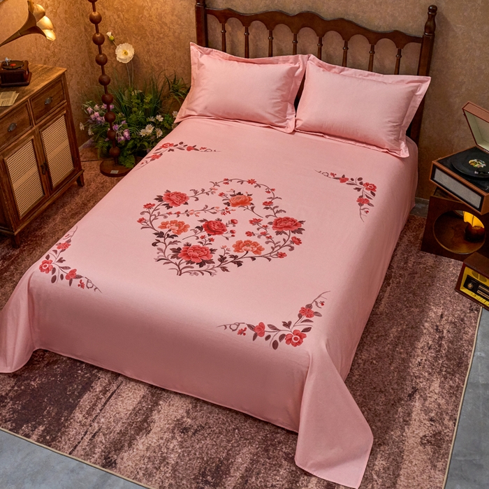 91家纺网 家纺一手货源 找家纺 春皖家纺 2026新款老上海A类国民全棉老粗布床单怀旧经典粗布床单（提供买家秀） 锦花-玉