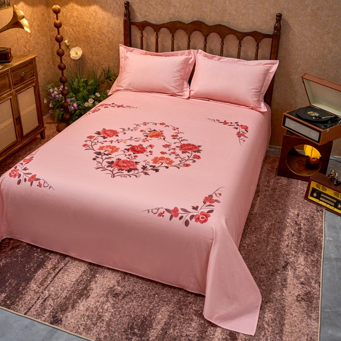 91家纺网 家纺一手货源 找家纺 春皖家纺 2026新款老上海A类国民全棉老粗布床单怀旧经典粗布床单（提供买家秀） 锦花-玉