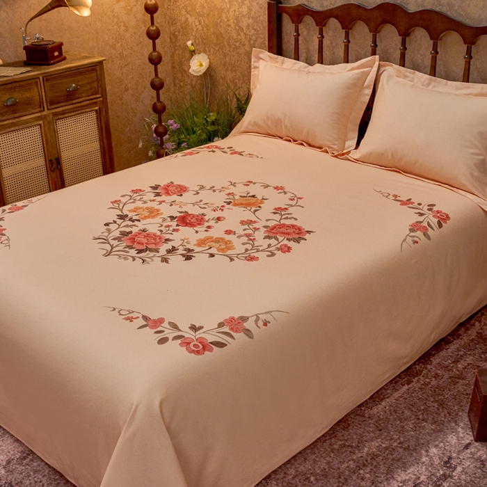 91家纺网 家纺一手货源 找家纺 春皖家纺 2026新款老上海A类国民全棉老粗布床单怀旧经典粗布床单（提供买家秀） 锦花-暖杏