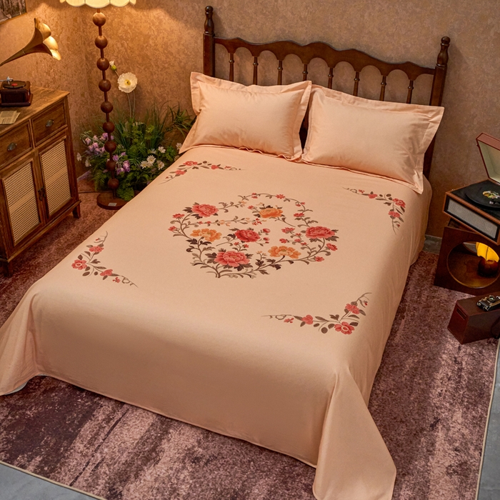 91家纺网 家纺一手货源 找家纺 春皖家纺 2026新款老上海A类国民全棉老粗布床单怀旧经典粗布床单（提供买家秀） 锦花-暖杏