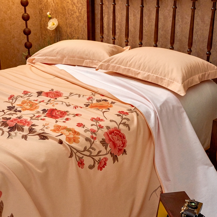 91家纺网 家纺一手货源 找家纺 春皖家纺 2026新款老上海A类国民全棉老粗布床单怀旧经典粗布床单（提供买家秀） 锦花-暖杏