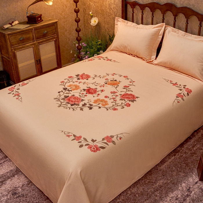 91家纺网 家纺一手货源 找家纺 春皖家纺 2026新款老上海A类国民全棉老粗布床单怀旧经典粗布床单（提供买家秀） 锦花-暖杏