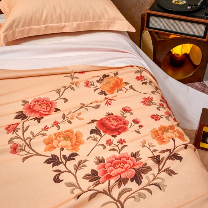 91家纺网 家纺一手货源 找家纺 春皖家纺 2026新款老上海A类国民全棉老粗布床单怀旧经典粗布床单（提供买家秀） 锦花-暖杏