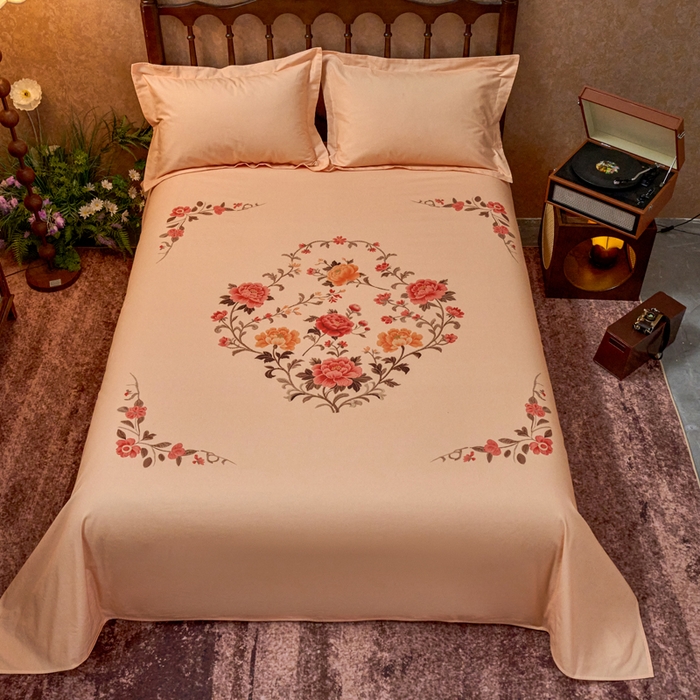 91家纺网 家纺一手货源 找家纺 春皖家纺 2026新款老上海A类国民全棉老粗布床单怀旧经典粗布床单（提供买家秀） 锦花-暖杏