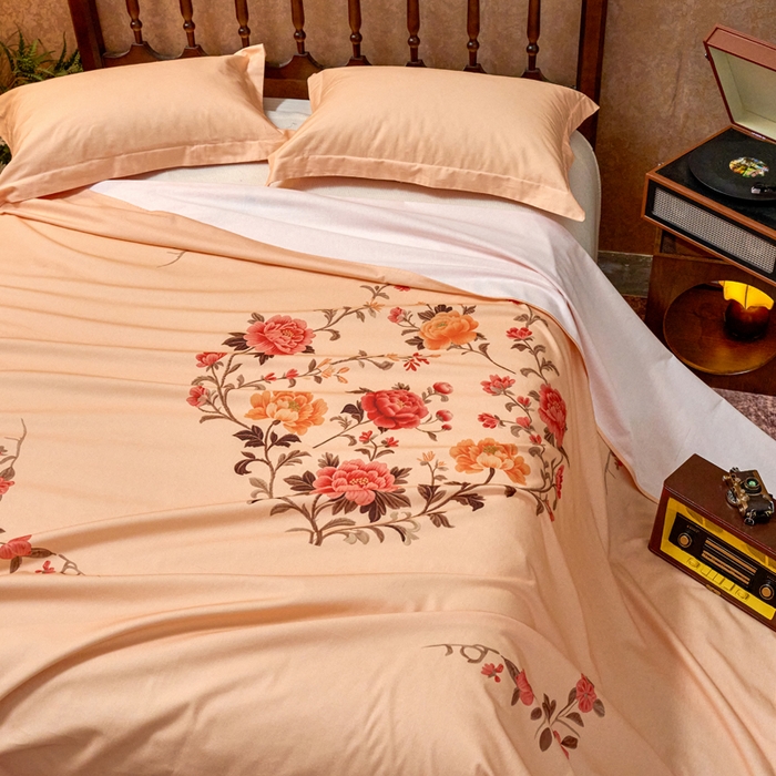 91家纺网 家纺一手货源 找家纺 春皖家纺 2026新款老上海A类国民全棉老粗布床单怀旧经典粗布床单（提供买家秀） 锦花-暖杏