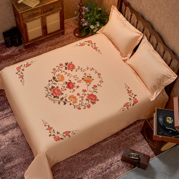 91家纺网 家纺一手货源 找家纺 春皖家纺 2026新款老上海A类国民全棉老粗布床单怀旧经典粗布床单（提供买家秀） 锦花-暖杏