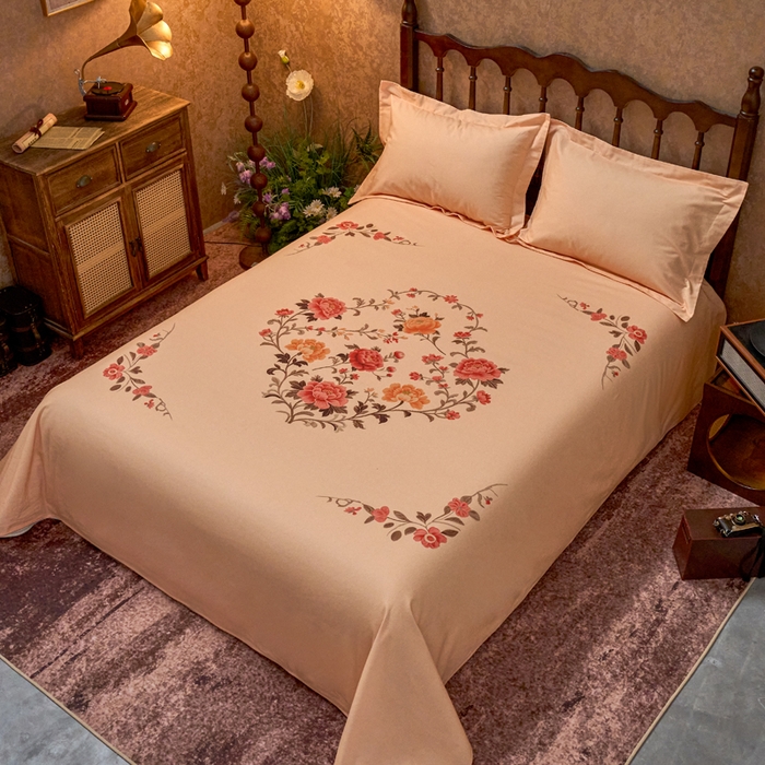 91家纺网 家纺一手货源 找家纺 春皖家纺 2026新款老上海A类国民全棉老粗布床单怀旧经典粗布床单（提供买家秀） 锦花-暖杏