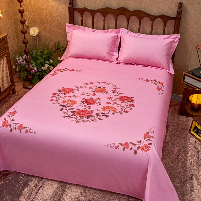 91家纺网 家纺一手货源 找家纺 春皖家纺 2026新款老上海A类国民全棉老粗布床单怀旧经典粗布床单（提供买家秀） 锦花-玫红