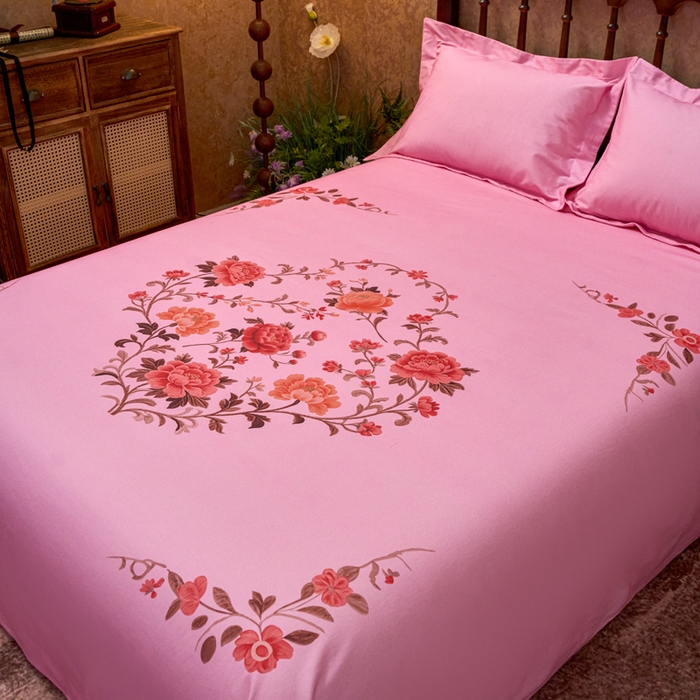 91家纺网 家纺一手货源 找家纺 春皖家纺 2026新款老上海A类国民全棉老粗布床单怀旧经典粗布床单（提供买家秀） 锦花-玫红