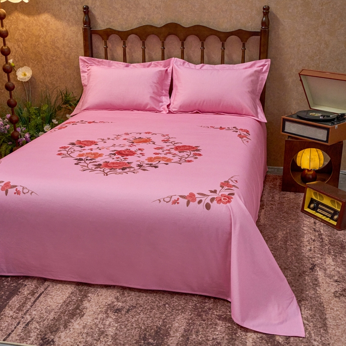 91家纺网 家纺一手货源 找家纺 春皖家纺 2026新款老上海A类国民全棉老粗布床单怀旧经典粗布床单（提供买家秀） 锦花-玫红