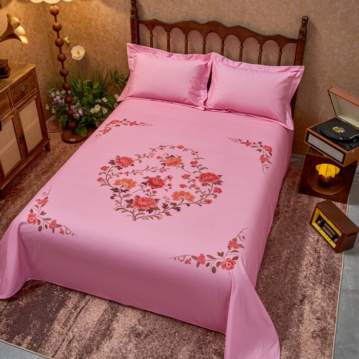 91家纺网 家纺一手货源 找家纺 春皖家纺 2026新款老上海A类国民全棉老粗布床单怀旧经典粗布床单（提供买家秀） 锦花-玫红