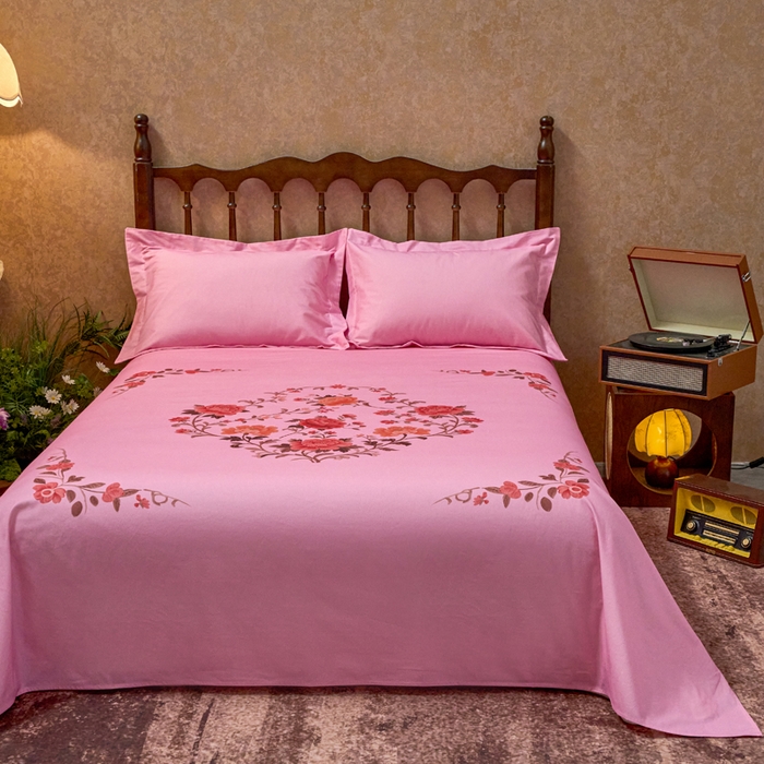 91家纺网 家纺一手货源 找家纺 春皖家纺 2026新款老上海A类国民全棉老粗布床单怀旧经典粗布床单（提供买家秀） 锦花-玫红