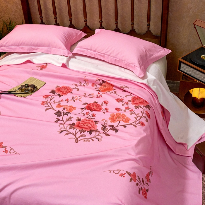 91家纺网 家纺一手货源 找家纺 春皖家纺 2026新款老上海A类国民全棉老粗布床单怀旧经典粗布床单（提供买家秀） 锦花-玫红