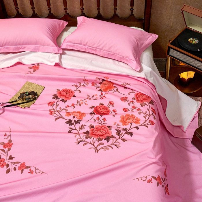 91家纺网 家纺一手货源 找家纺 春皖家纺 2026新款老上海A类国民全棉老粗布床单怀旧经典粗布床单（提供买家秀） 锦花-玫红