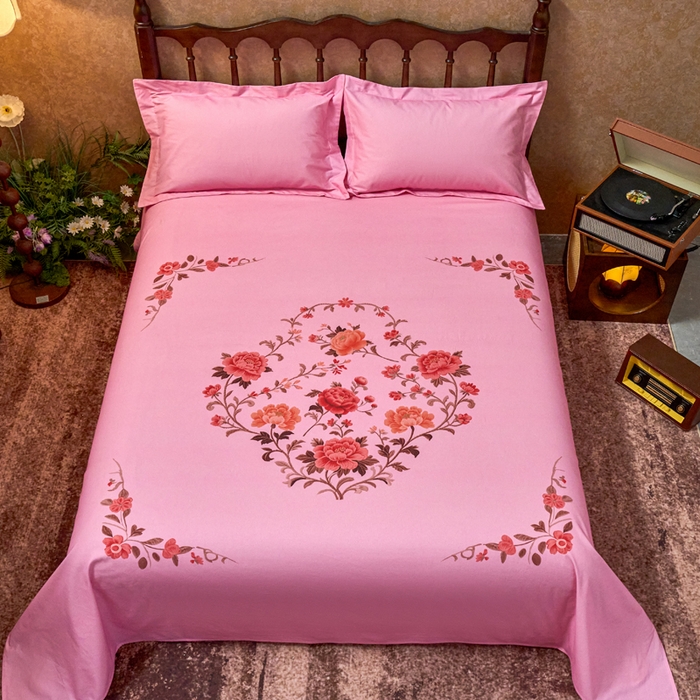 91家纺网 家纺一手货源 找家纺 春皖家纺 2026新款老上海A类国民全棉老粗布床单怀旧经典粗布床单（提供买家秀） 锦花-玫红