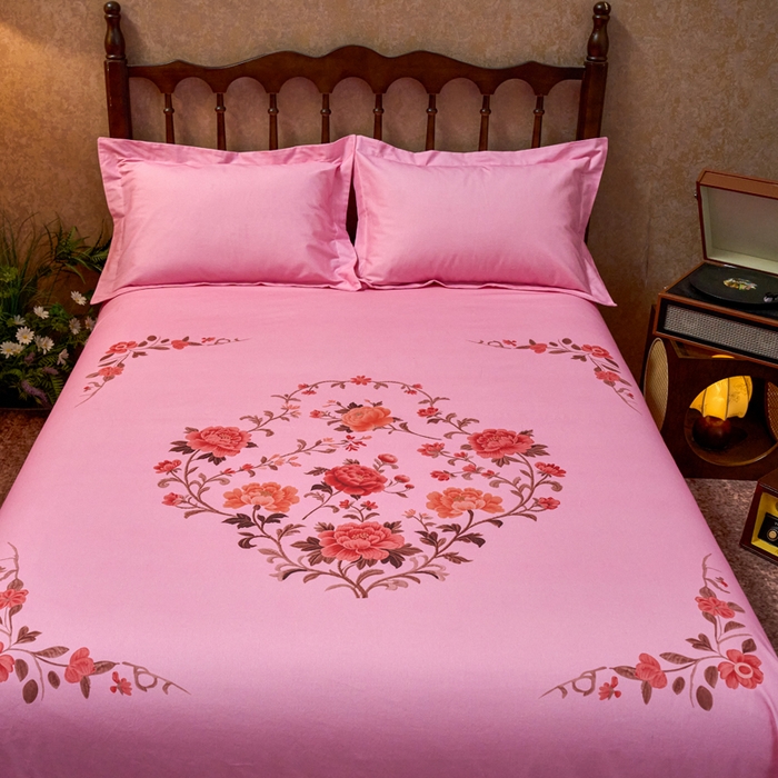 91家纺网 家纺一手货源 找家纺 春皖家纺 2026新款老上海A类国民全棉老粗布床单怀旧经典粗布床单（提供买家秀） 锦花-玫红