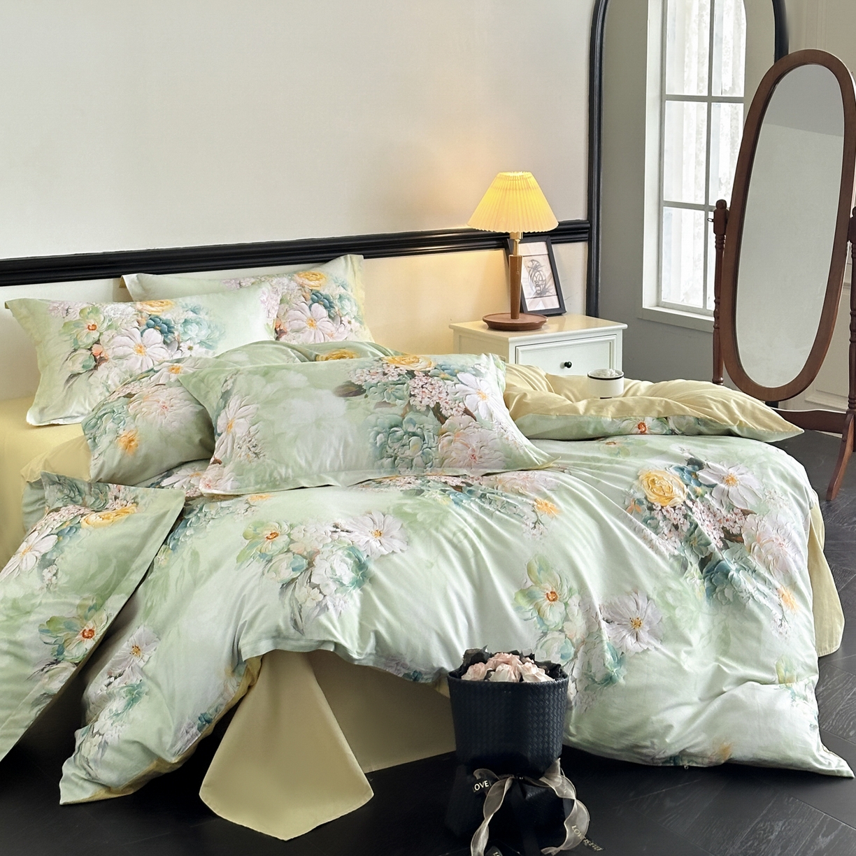 91家纺网 家纺一手货源 找家纺 金鑫汇家纺 2026新款全棉高端数码印花四件套 绮梦悠然-绿