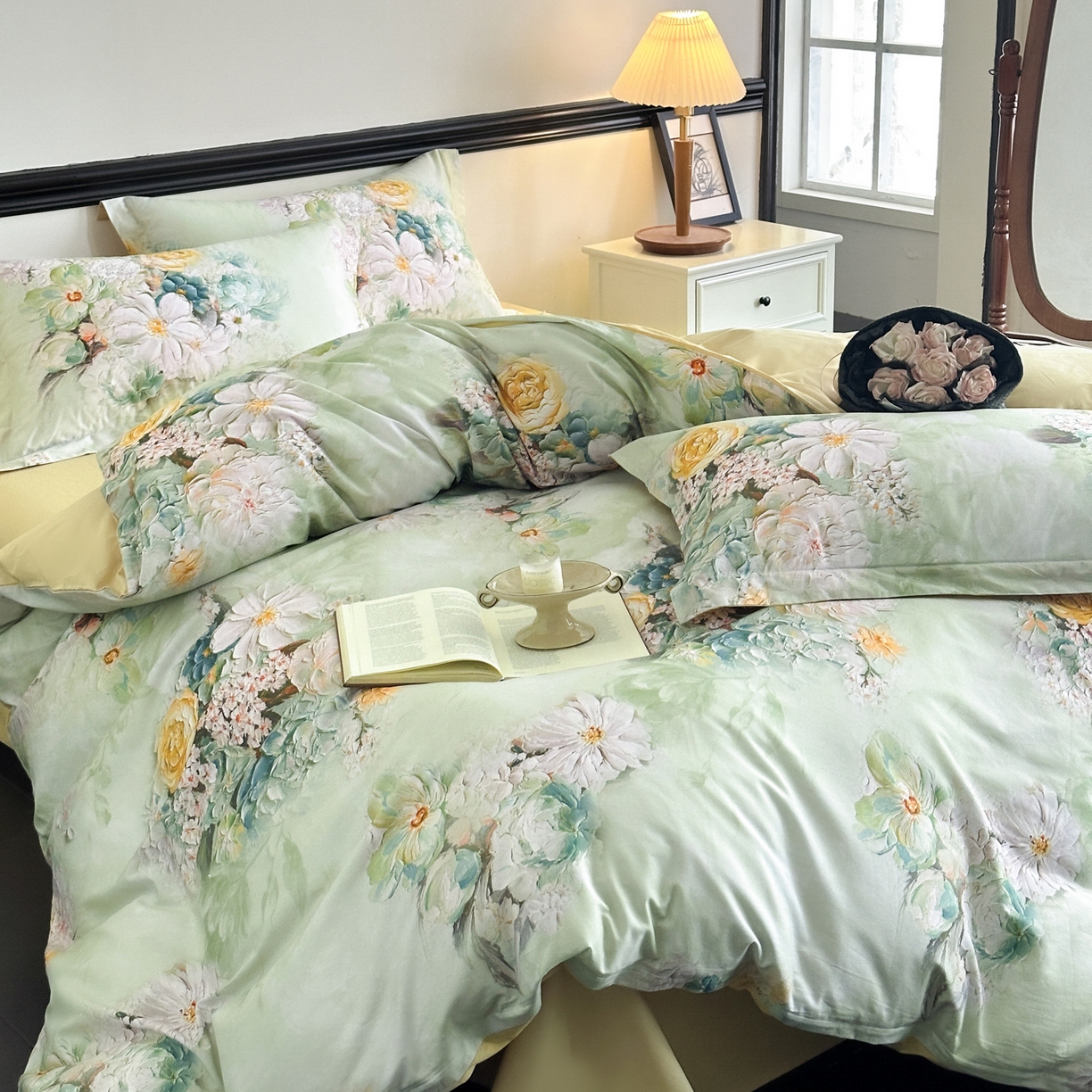 91家纺网 家纺一手货源 找家纺 金鑫汇家纺 2026新款全棉高端数码印花四件套 绮梦悠然-绿