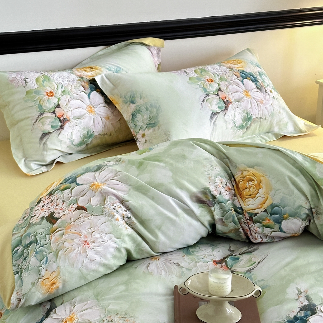 91家纺网 家纺一手货源 找家纺 金鑫汇家纺 2026新款全棉高端数码印花四件套 绮梦悠然-绿