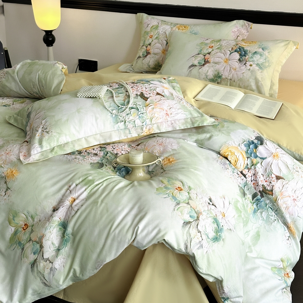 91家纺网 家纺一手货源 找家纺 金鑫汇家纺 2026新款全棉高端数码印花四件套 绮梦悠然-绿