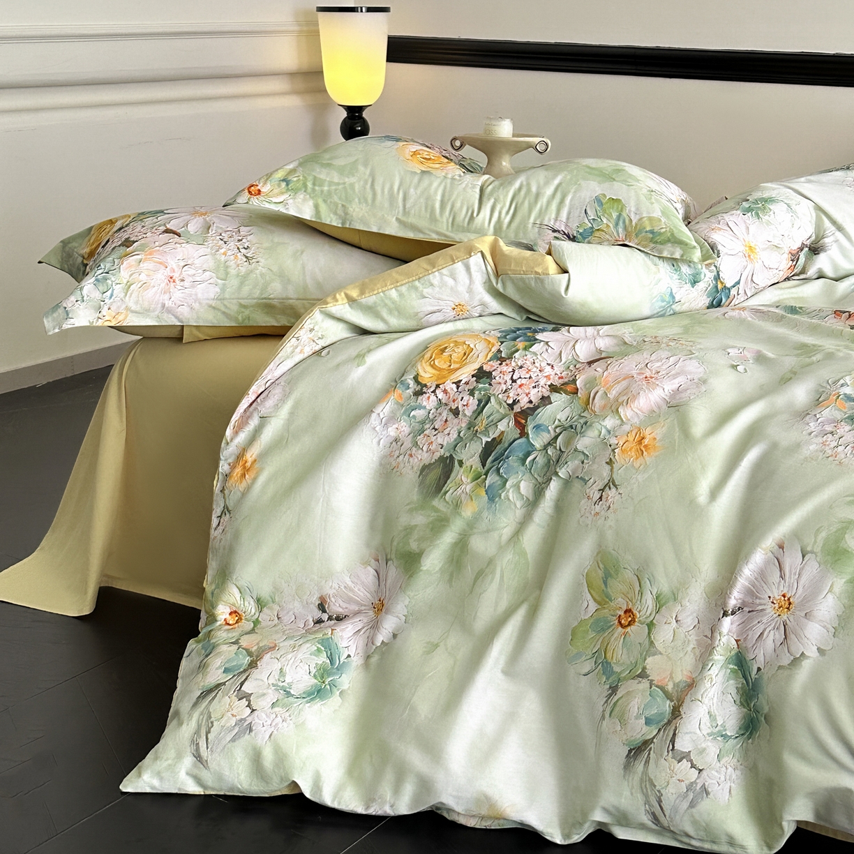 91家纺网 家纺一手货源 找家纺 金鑫汇家纺 2026新款全棉高端数码印花四件套 绮梦悠然-绿