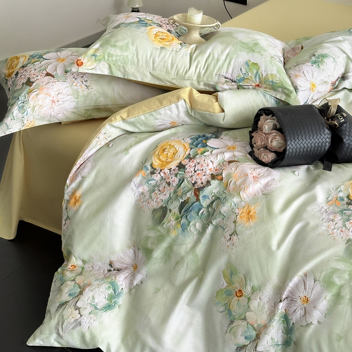 91家纺网 家纺一手货源 找家纺 金鑫汇家纺 2026新款全棉高端数码印花四件套 绮梦悠然-绿