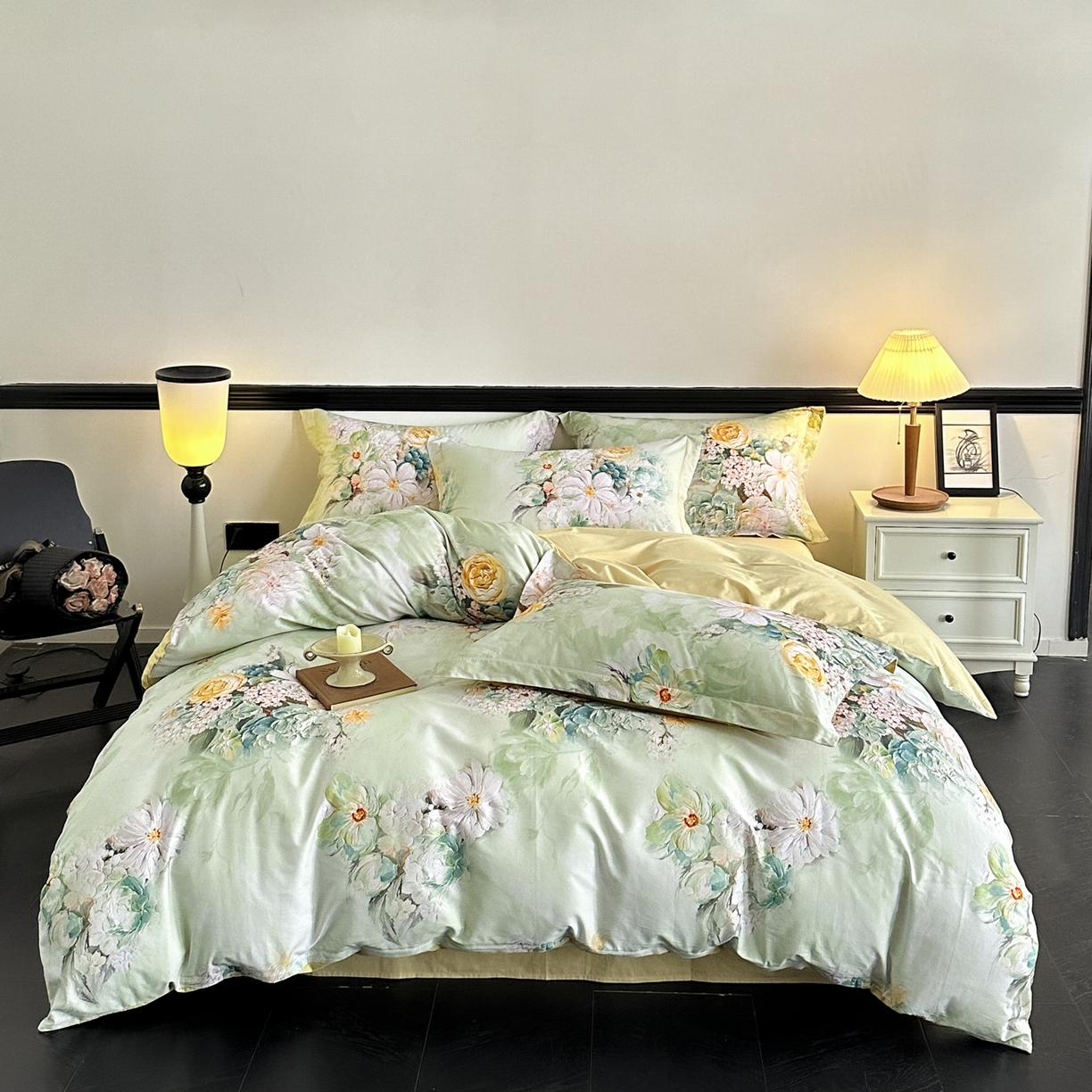 91家纺网 家纺一手货源 找家纺 金鑫汇家纺 2026新款全棉高端数码印花四件套 绮梦悠然-绿