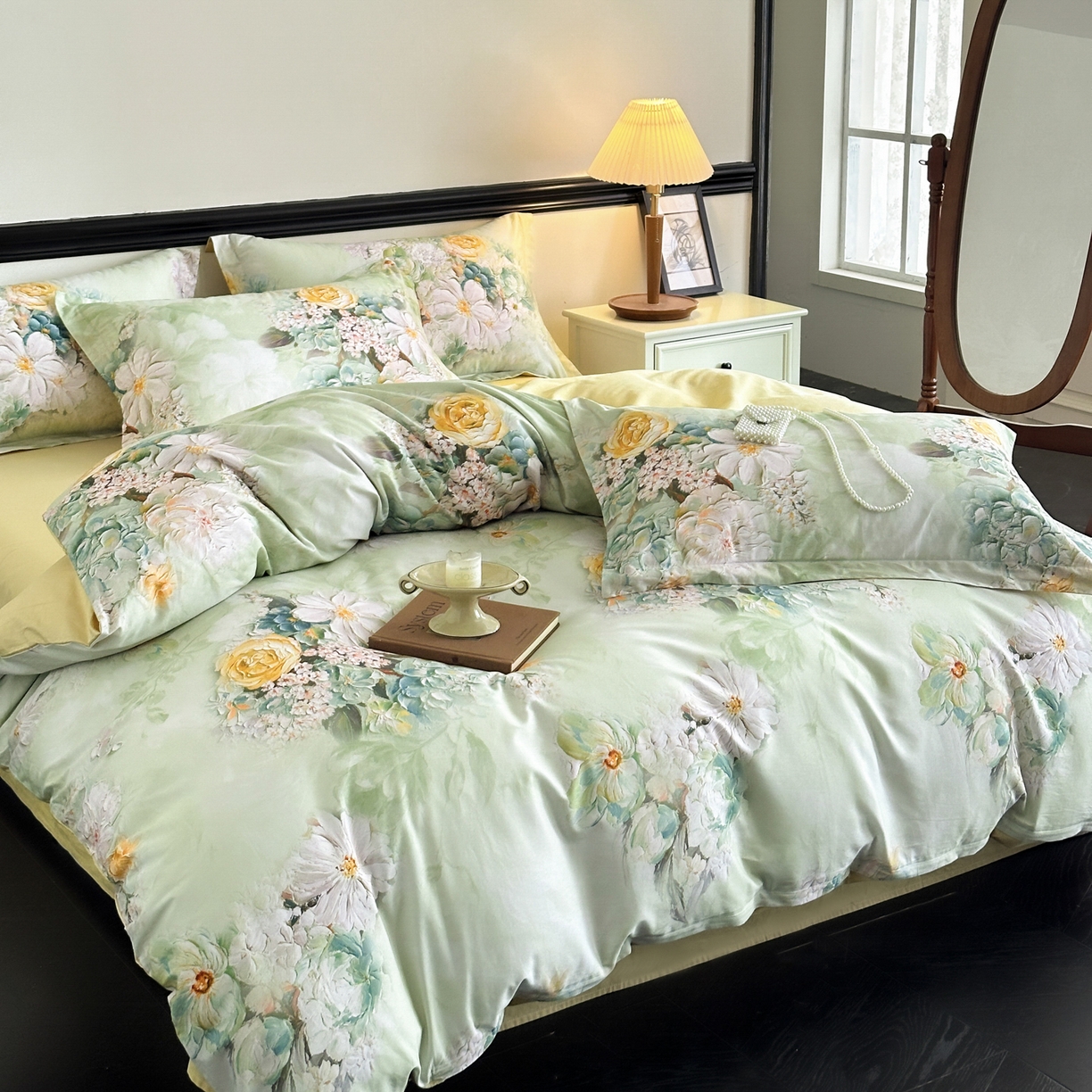 91家纺网 家纺一手货源 找家纺 金鑫汇家纺 2026新款全棉高端数码印花四件套 绮梦悠然-绿