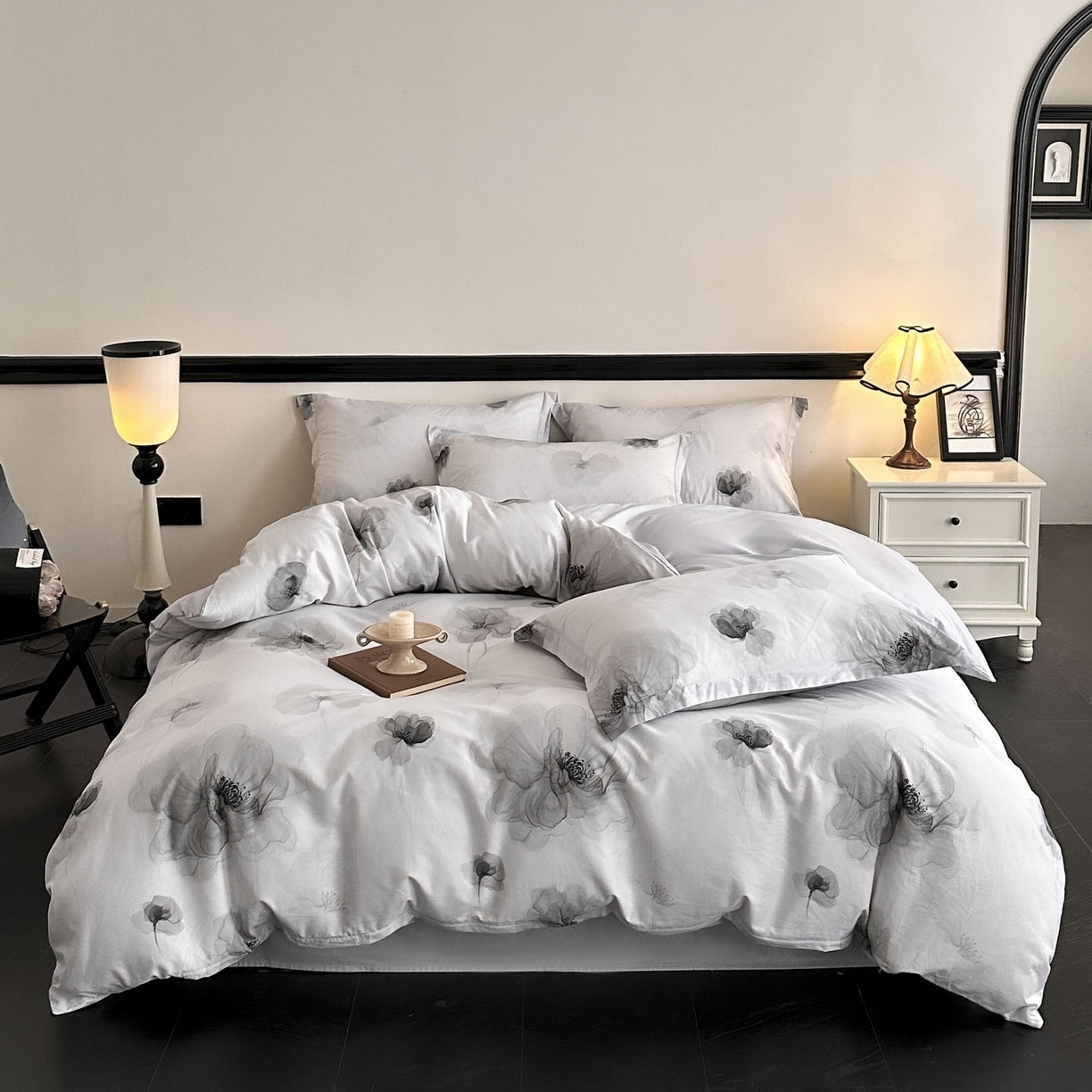 91家纺网 家纺一手货源 找家纺 金鑫汇家纺 2026新款全棉高端数码印花四件套 春晓-灰