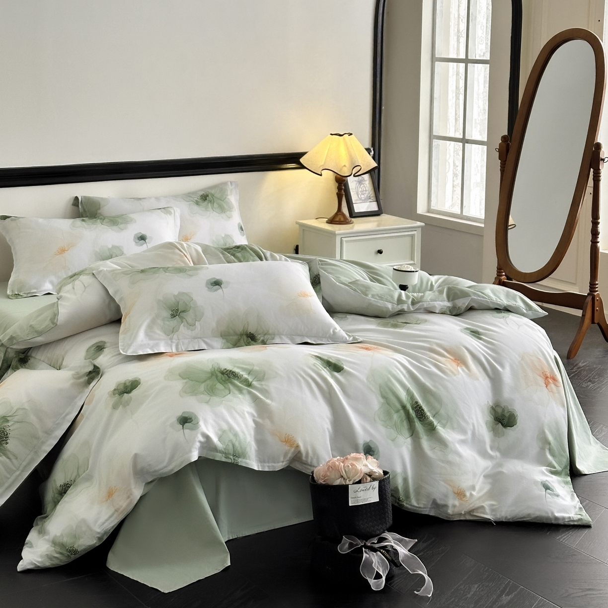 91家纺网 家纺一手货源 找家纺 金鑫汇家纺 2026新款全棉高端数码印花四件套 春晓-绿