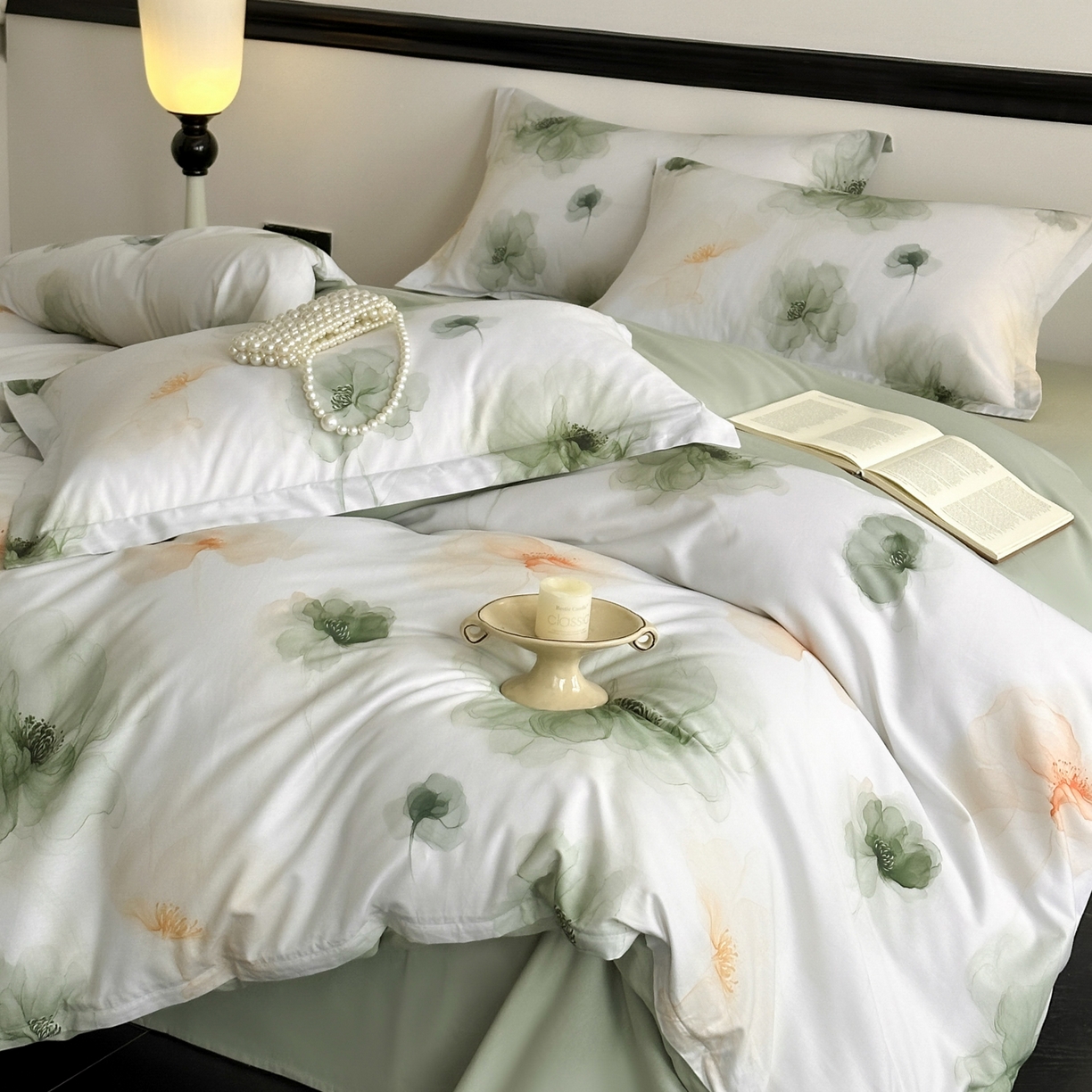 91家纺网 家纺一手货源 找家纺 金鑫汇家纺 2026新款全棉高端数码印花四件套 春晓-绿