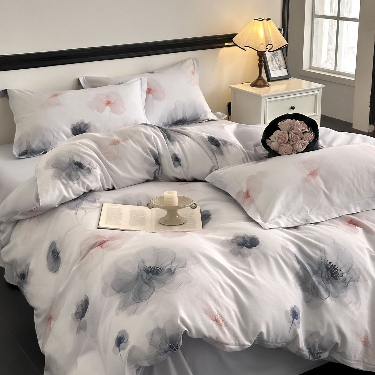 91家纺网 家纺一手货源 找家纺 金鑫汇家纺 2026新款全棉高端数码印花四件套 春晓-紫