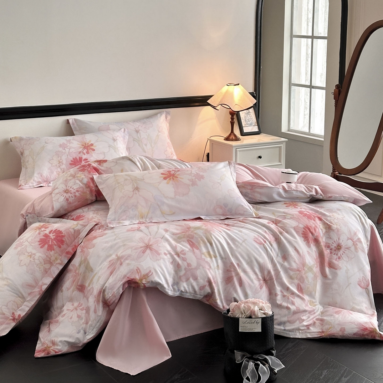 91家纺网 家纺一手货源 找家纺 金鑫汇家纺 2026新款全棉高端数码印花四件套 木槿-粉