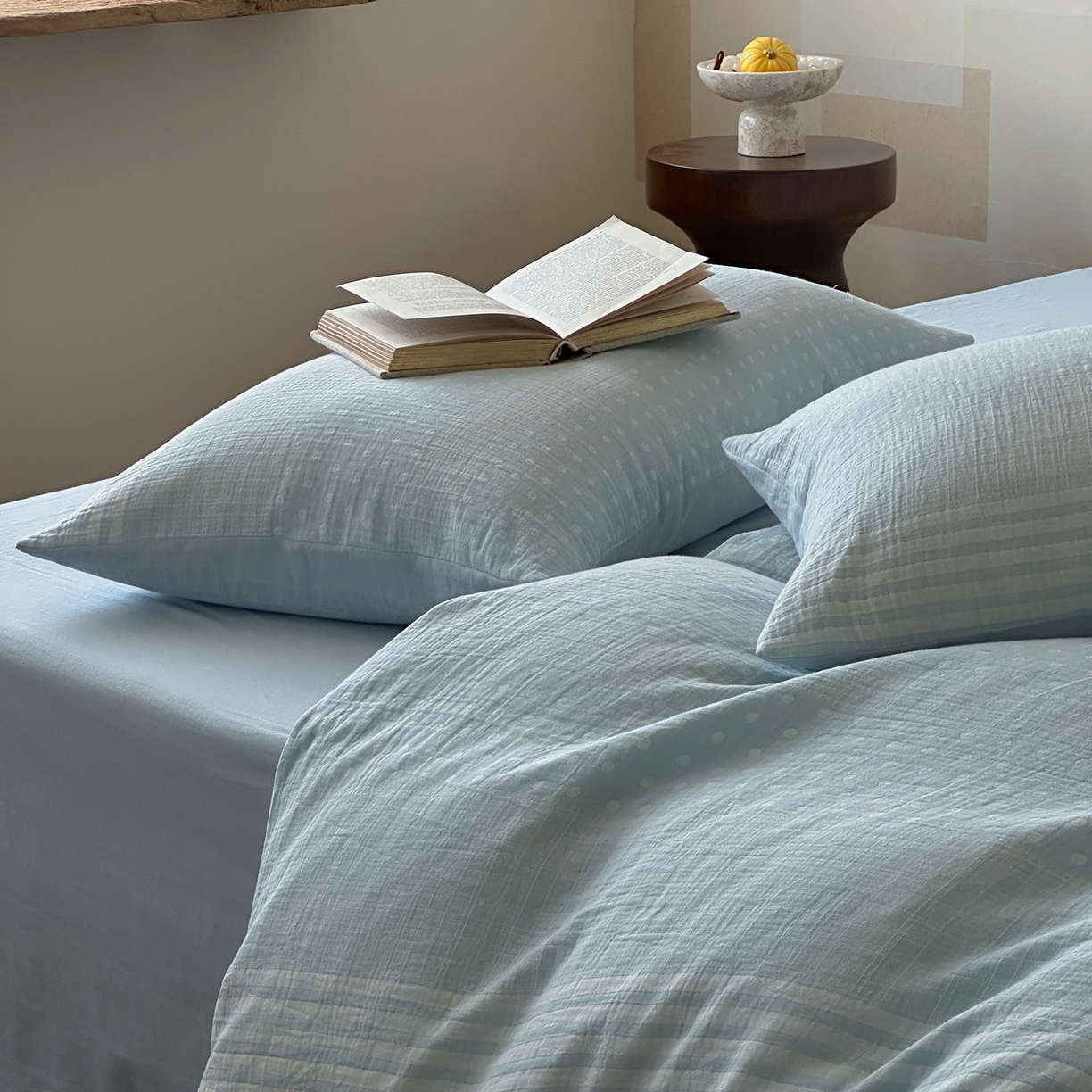 91家纺网 家纺一手货源 找家纺 云上 2026春季新款双层纱色织大提花四件套-日耳曼系列 日耳曼-蓝