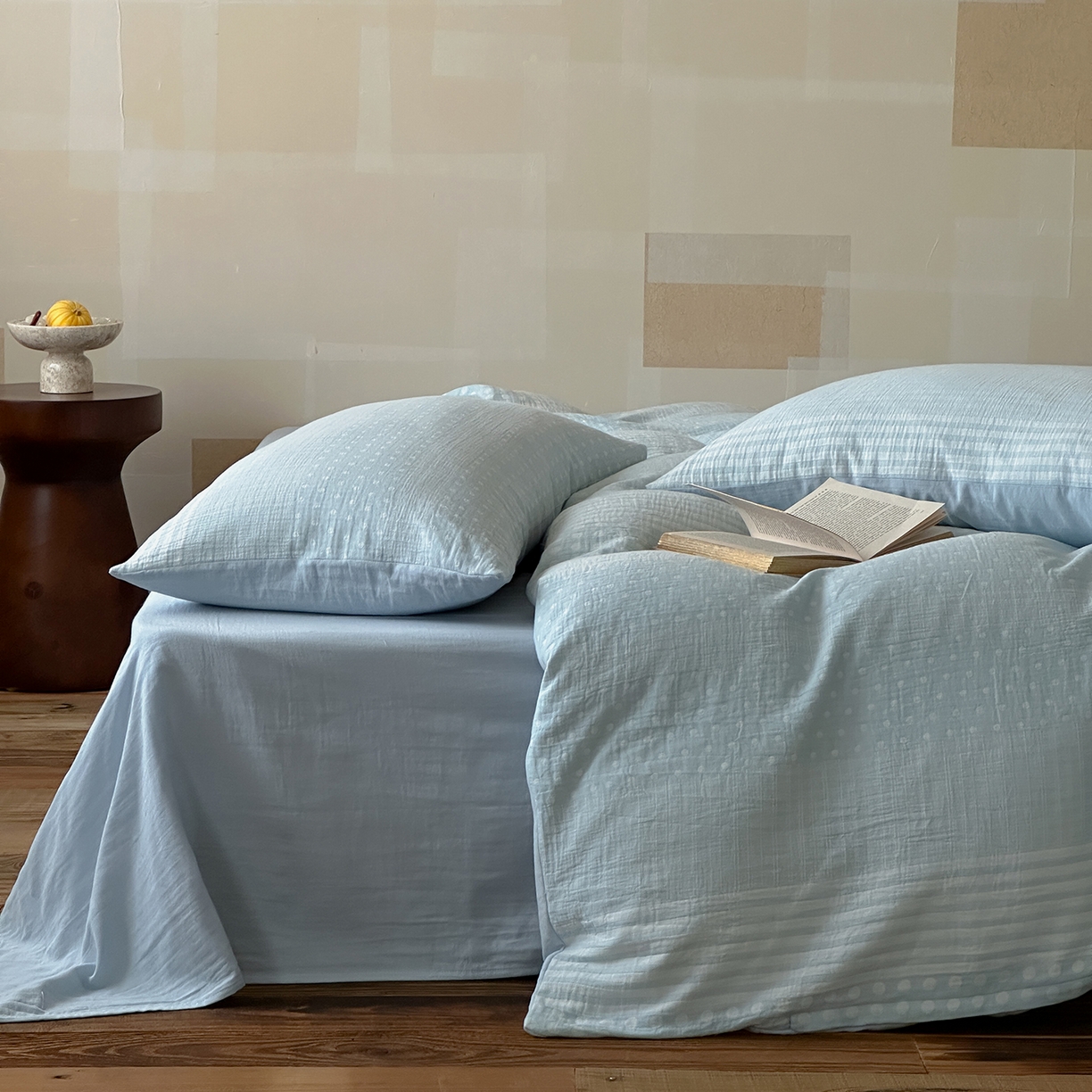 91家纺网 家纺一手货源 找家纺 云上 2026春季新款双层纱色织大提花四件套-日耳曼系列 日耳曼-蓝