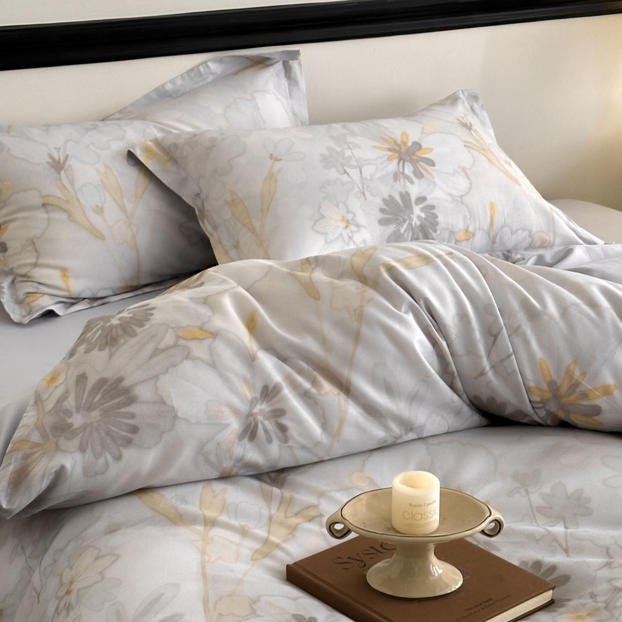 91家纺网 家纺一手货源 找家纺 金鑫汇家纺 2026新款全棉高端数码印花四件套 木槿-灰