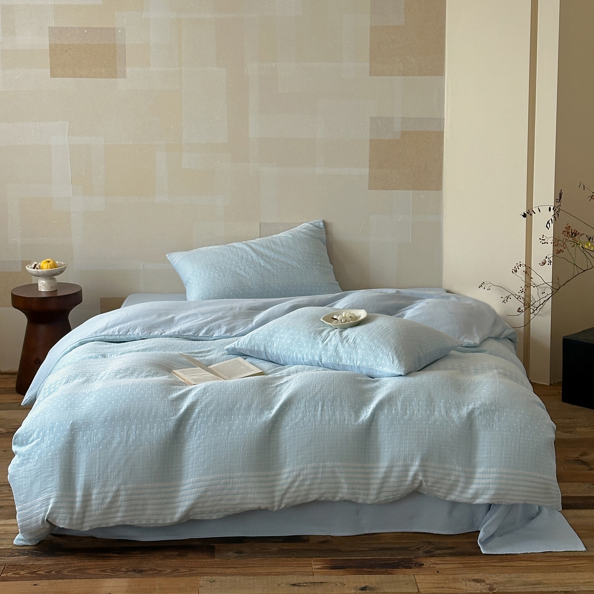 91家纺网 家纺一手货源 找家纺 云上 2026春季新款双层纱色织大提花四件套-日耳曼系列 日耳曼-蓝