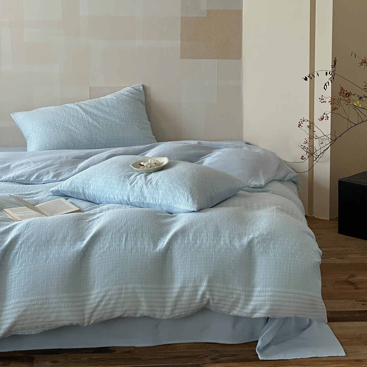 云上 2026春季新款双层纱色织大提花四件套-日耳曼系列 日耳曼-蓝