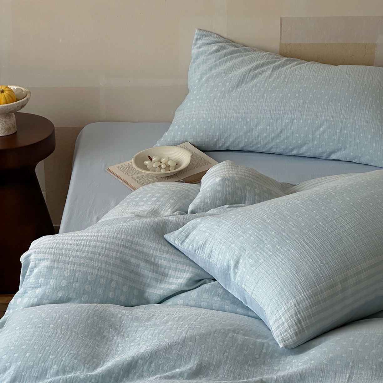 91家纺网 家纺一手货源 找家纺 云上 2026春季新款双层纱色织大提花四件套-日耳曼系列 日耳曼-蓝