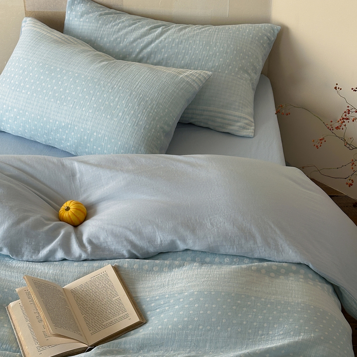 91家纺网 家纺一手货源 找家纺 云上 2026春季新款双层纱色织大提花四件套-日耳曼系列 日耳曼-蓝