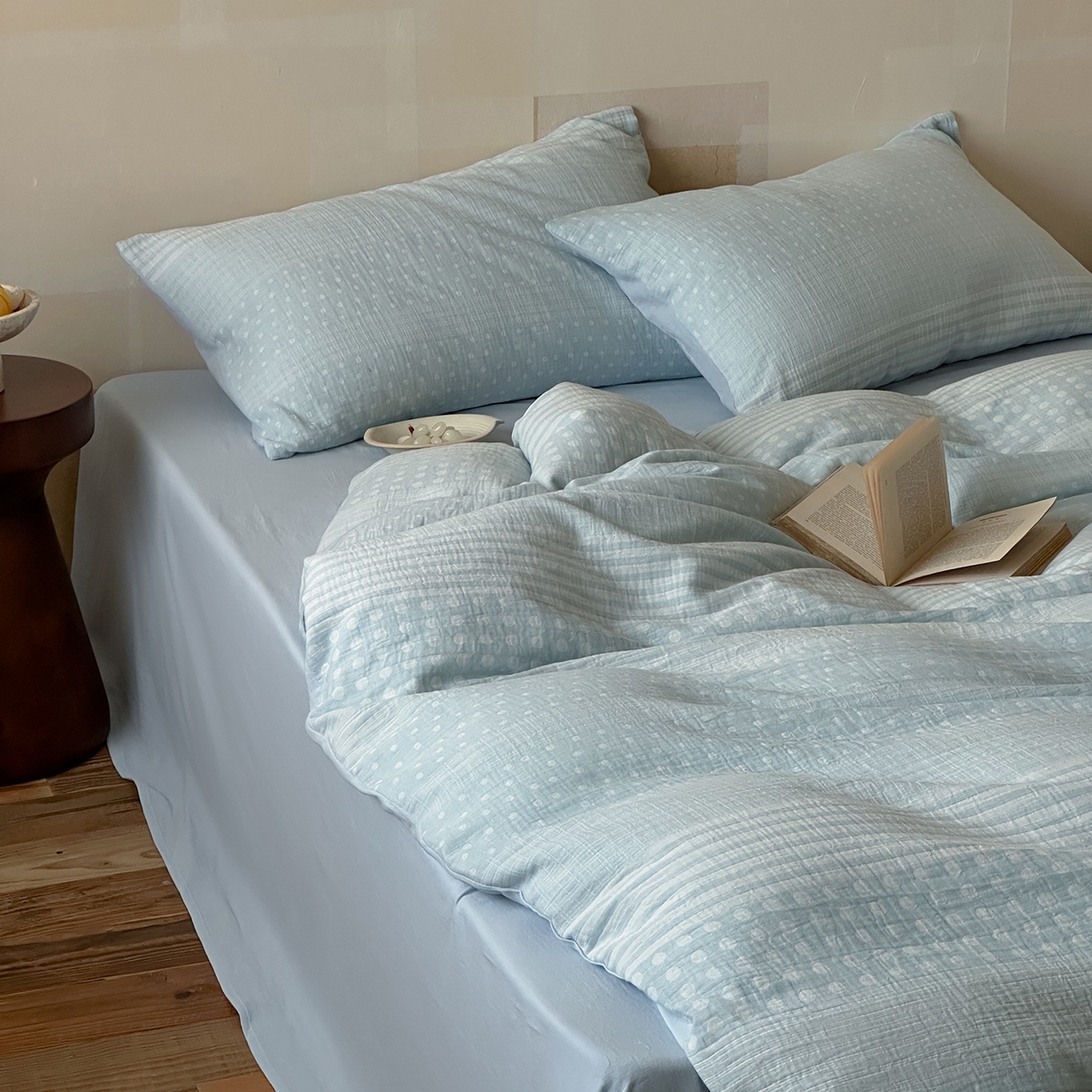 91家纺网 家纺一手货源 找家纺 云上 2026春季新款双层纱色织大提花四件套-日耳曼系列 日耳曼-蓝